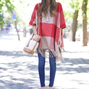 NWT | Adam Lippes | Fringe Pancho | Red